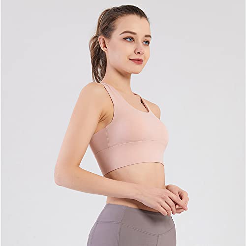 UNFINDINGS Pink Women's Yoga Sport Bra Cross Back Sport Bras Padded Strappy Criss Cross Cropped Bras for Workout Fitness Low Impact