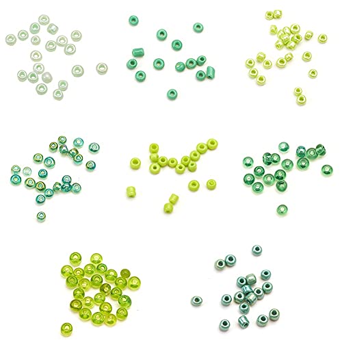 UNFINDINGS About 12500pcs 8 Green Colors Small Beads Glass Beads 2mm Acrylic Bracelet Beads with 8-Grid Plastic Storage Box for Jewelry Making Hole 1mm