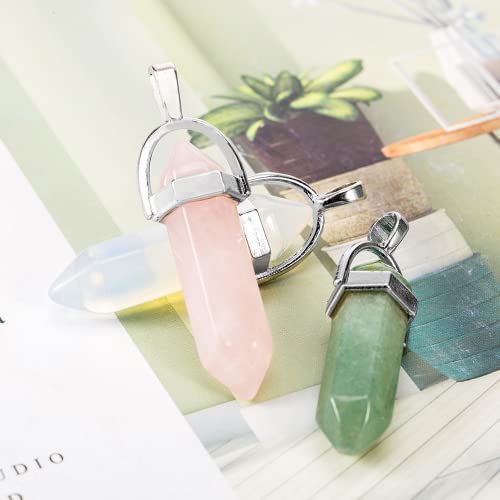 UNFINDINGS 27 Pieces Hexagonal Stone Pendant 9 Colors Pointed Crystal Quartz Stone Charms Bullet Shape Pendants DIY for Jewelry Making 5x3mm Hole