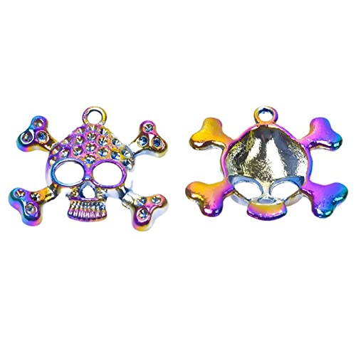 UNFINDINGS 10pcs Skull Charms for 2mm Rhinestone Skeleton Bone Halloween Pendants Alloy Skull Jewelry Charm for DIY Punk Jewelry Making Findings Rainbow Color 2.5mm Hole