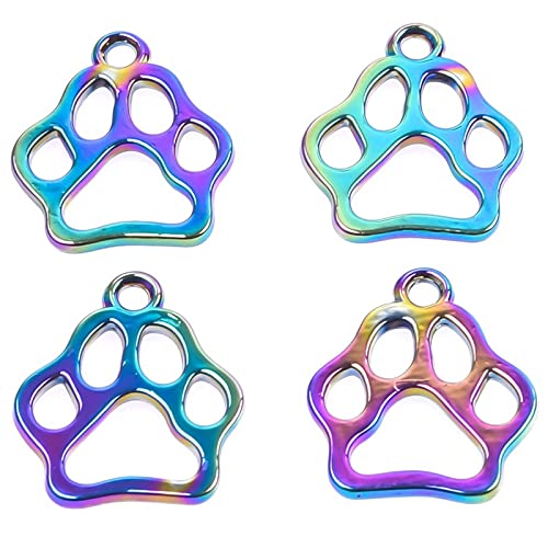 UNFINDINGS 20pcs Rainbow Color Cat Dog Paw Charms Alloy Pet Paw Charms Bulk Animal Footprint Pendant Jewelry Findings for Jewelry Making Supplies 2mm Hole