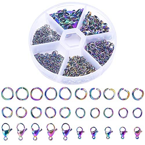 UNFINDINGS About 120pcs 4 Sizes Open Jump Rings and 2 Sizes Lobster Clasps Stainless Steel Jewelry Making Supplies Jewelry Findings Kit for Necklace and Jewelry Repair Rainbow Color