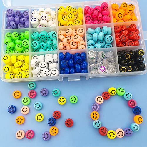 UNFINDINGS About 300pcs Smile Face Beads Mixed Color Acrylic Beads Happy Face Spacer Beads Waist Bead for Jewelry Making 10mm,2mm Hole