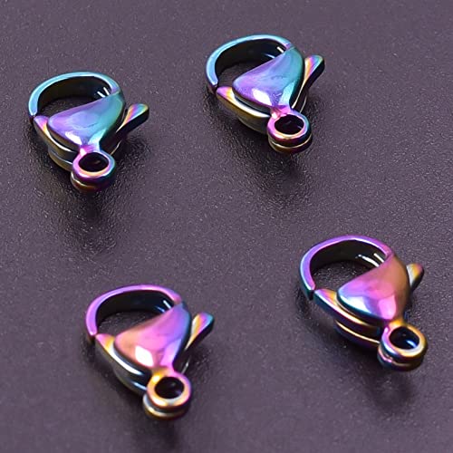 UNFINDINGS About 100pcs Lobster Clasps in Stainless Steel Necklace Fastener Hook Rainbow Color Jewelry Findings Clasps for DIY Jewelry Making 0.47in/12mm