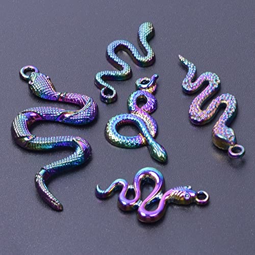 UNFINDINGS 5 Styles Snake Charms, Alloy Snake Pendants, Rainbow Color Smooth Pendants Accessories for DIY Jewelry Making Supplies