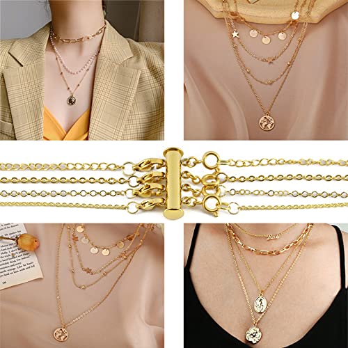 UNFINDINGS 2/3/4/5 Strands Necklace Layering Loster Claw Clasps Multiple Chain Clasp Necklace Connector Multi Strands Clasps for Women Layered Bracelet Necklace Jewelry Making Golden