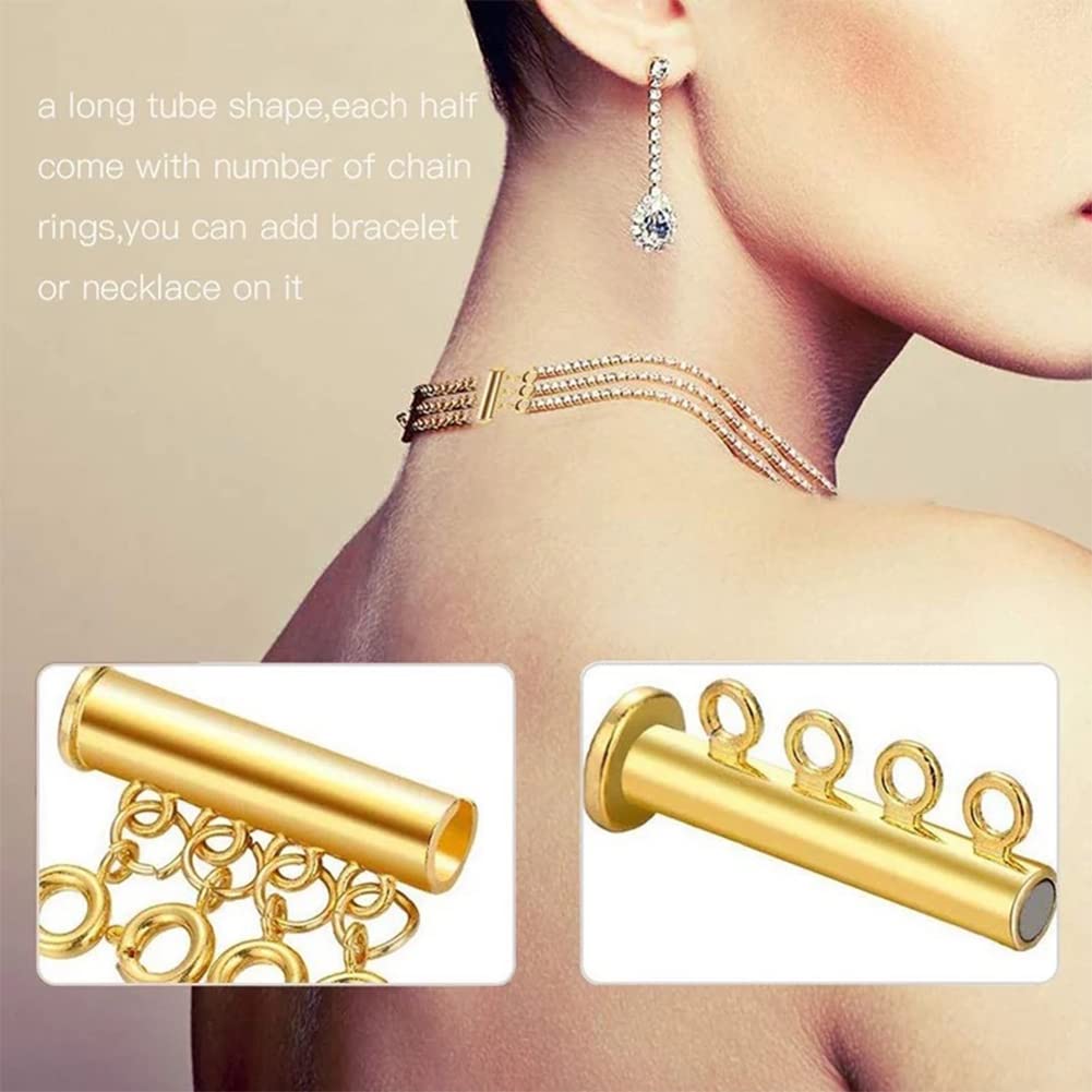 UNFINDINGS 12pcs 2/3/4 Strands Slide Clasp Lock Necklace Connectors Multi Strands Slide Tube Clasps 2 Colors Tubes Clasp with Spring Ring Clip for Necklace Bracelet Jewelry Finding