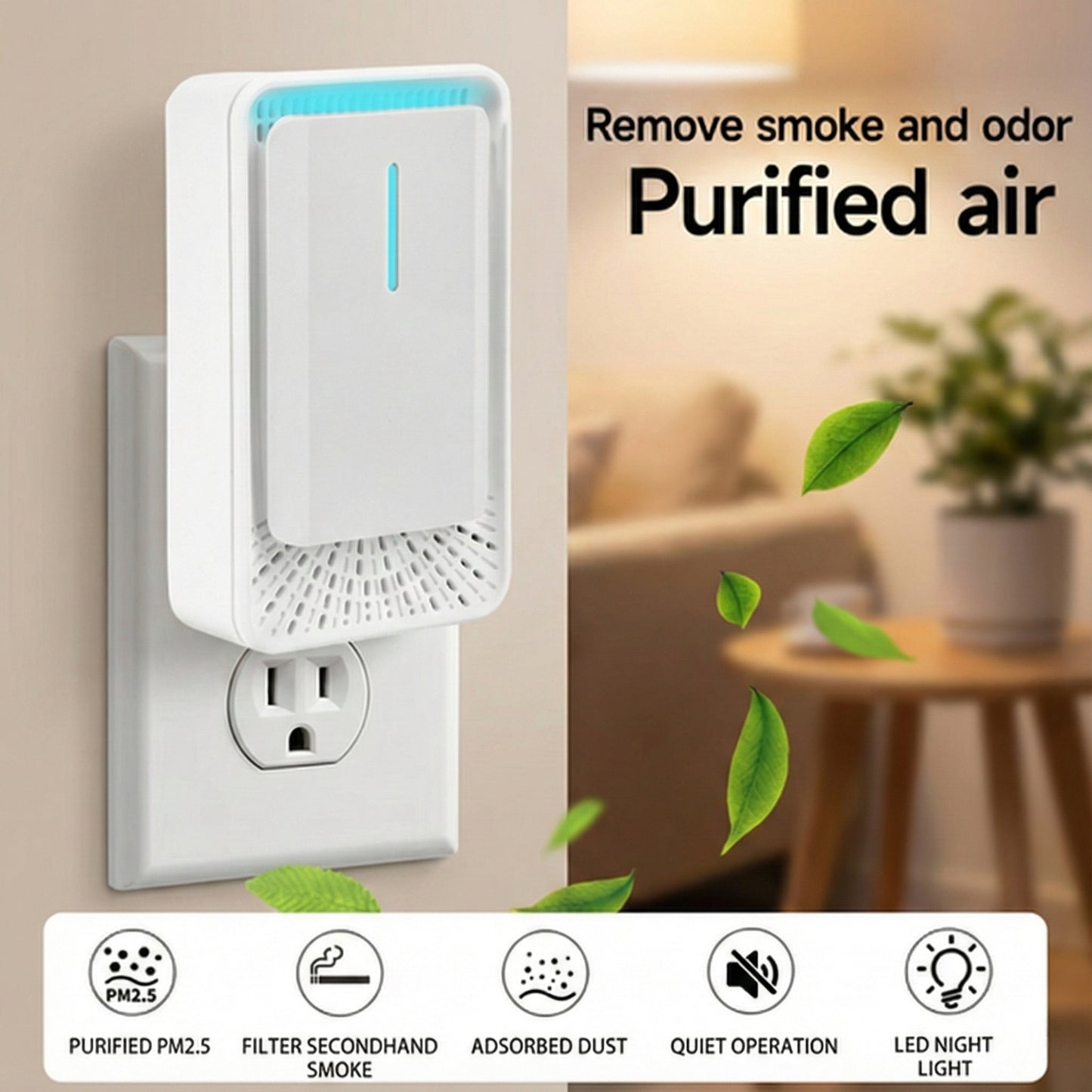 Portable Mini Plug-in Air Purifier for Home - Negative Ion Air Sanitizer with LED Night Light for Smoke, Pet Odors, and Dust (Whisper Quiet)