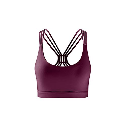 UNFINDINGS Wine Sports Bras for Women Yoga Bra Crisscross Back Medium Support Sports Bra with Removable Cups