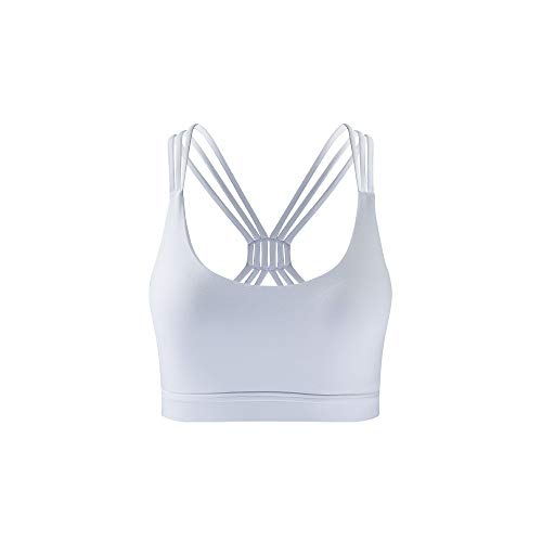 UNFINDINGS White Sports Bras for Women Yoga Bra Crisscross Back Medium Support Sports Bra with Removable Cups