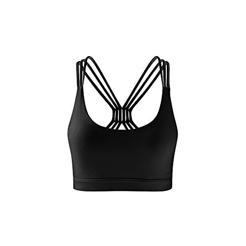 UNFINDINGS Black Sports Bras for Women Yoga Bra Crisscross Back Medium Support Sports Bra with Removable Cups