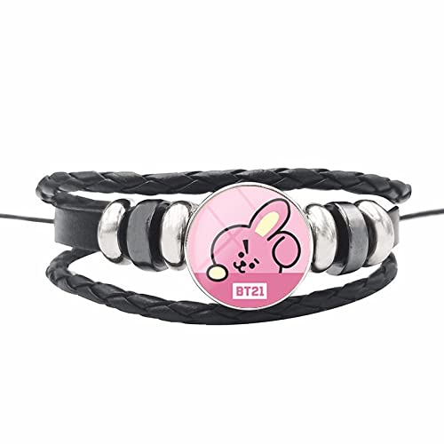 UNFINDINGS Kpop Multi-Strand Bracelet with Cute Cartoon Leather Charm Bracelet Lover Fans Jewelry Inspirational Gift Adjustable Wrap Bracelet 7.87in with 2.4in Extension Chain