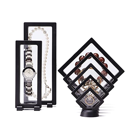 UNFINDINGS 7PCS Clear 3D Floating Display Case with Stands NO Jewelry Display Frames Floating Frame Display Holder Show Holder Case for Jewelry Collectors Displays and Storage Frame Box