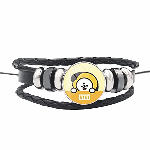UNFINDINGS Kpop Multi-Strand Bracelet with Cute Cartoon Leather Charm Bracelet Lover Fans Jewelry Inspirational Gift Adjustable Wrap Bracelet 7.87in with 2.4in Extension Chain