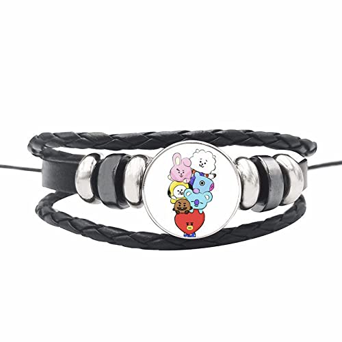 UNFINDINGS Kpop Multi-Strand Bracelet with Cute Cartoon Leather Charm Bracelet Lover Fans Jewelry Inspirational Gift Adjustable Wrap Bracelet 7.87in with 2.4in Extension Chain