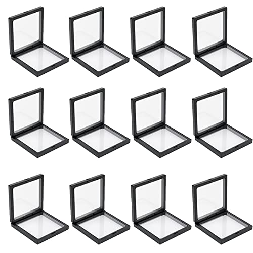 UNFINDINGS 12pcs Jewelry Display Box Black Storage Box Transparent Container Box Jewelry Gift Packing Frame Display Case Holder for Ring Necklace Bracelet Earring 3.54in/9cm