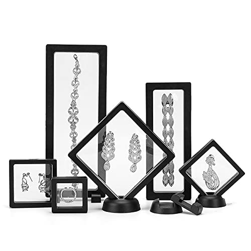 UNFINDINGS 6 Sets Clear 3D Floating Display Case with Stands NO Jewelry Display Frames Floating Frame Display Holder Show Holder Case for Jewelry Collectors Displays and Storage Frame Box