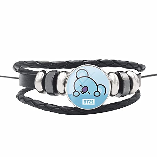 UNFINDINGS Kpop Multi-Strand Bracelet with Cute Cartoon Leather Charm Bracelet Lover Fans Jewelry Inspirational Gift Adjustable Wrap Bracelet 7.87in with 2.4in Extension Chain