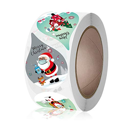 UNFINDINGS About 500 Pieces 6 Styles Santa Claus Christmas Stickers Drop Shape Merry Christmas Tags Xmas Stickers Self-Adhesive Presents Labels for Holiday 5.4cm
