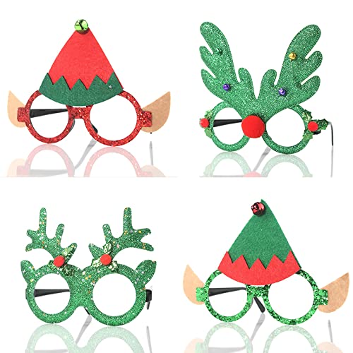 UNFINDINGS 12PCS Christmas Glasses Holiday Cute Glasses Frame Christmas Costume Creative Eyewear for Christmas Party,Christmas Dinner,Photos Booth About 12-16cm