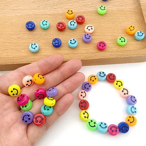 UNFINDINGS About 300pcs Smile Face Beads Mixed Color Acrylic Beads Happy Face Spacer Beads Waist Bead for Jewelry Making 10mm,2mm Hole