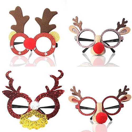 UNFINDINGS 12PCS Christmas Glasses Holiday Cute Glasses Frame Christmas Costume Creative Eyewear for Christmas Party,Christmas Dinner,Photos Booth About 12-16cm