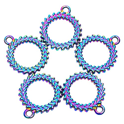 UNFINDINGS 10pcs Rainbow Color Garland Charms Alloy Hollow Ring Charms Bulk Pendant Jewelry Findings for Decor DIY Jewelry Making