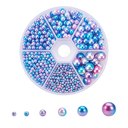 UNFINDINGS About 1500pcs 6 Sizes Round Acrylic Beads No Hole Gradient Multicolor Bead Round Craft Beads for DIY Handmade Jewelry Making