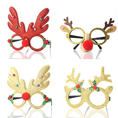UNFINDINGS 12PCS Christmas Glasses Holiday Cute Glasses Frame Christmas Costume Creative Eyewear for Christmas Party,Christmas Dinner,Photos Booth About 12-16cm