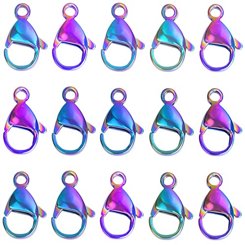 UNFINDINGS About 100pcs Lobster Clasps in Stainless Steel Necklace Fastener Hook Rainbow Color Jewelry Findings Clasps for DIY Jewelry Making 0.75in/19mm