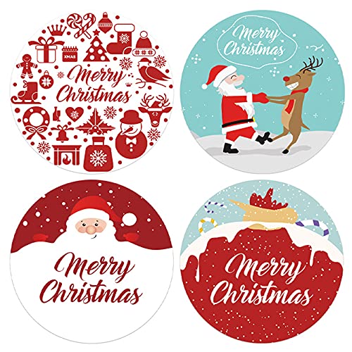 UNFINDINGS About 500 Pieces Christmas Stickers in 4 Patterns, Christmas Gift Tags Kraft Paper Xmas Stickers Self-Adhesive Christmas Tags Presents Labels for Boxes Holiday Decoration 3.8cm