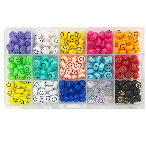 UNFINDINGS About 300pcs Smile Face Beads Mixed Color Acrylic Beads Happy Face Spacer Beads Waist Bead for Jewelry Making 10mm,2mm Hole