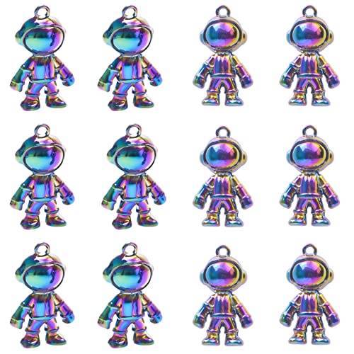 UNFINDINGS 12pcs Astronaut Charm Rainbow Color Spaceman Pendant Smooth Space Astronaut Charms for DIY Jewelry Making 2mm Hole