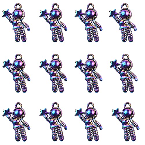 UNFINDINGS 12pcs Astronaut with Star Charm Rainbow Color Spaceman Pendant Smooth Space Astronaut Charms for DIY Jewelry Making 2mm Hole