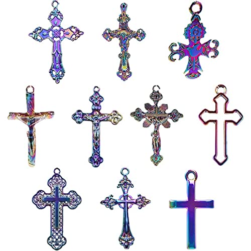 UNFINDINGS Mixed Styles Charms, Heart Marine Life Cross Charm Pendants Rainbow Color Smooth Pendants for Jewelry Making DIY Findings