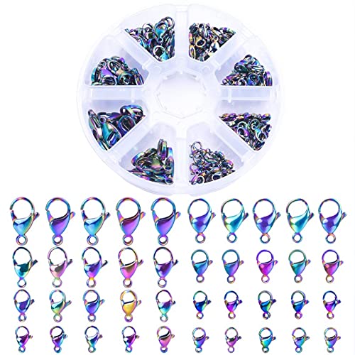 UNFINDINGS About 80pcs 8 Sizes Lobster Clasps in Rainbow Color Stainless Steel Jewelry Clips and Hooks Jewelry Findings Fasteners Hooks for DIY Jewelry Making