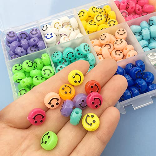 UNFINDINGS About 300pcs Smile Face Beads Mixed Color Acrylic Beads Happy Face Spacer Beads Waist Bead for Jewelry Making 10mm,2mm Hole