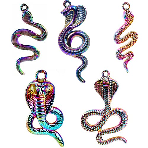 UNFINDINGS Alloy Snake Charms, 5 Styles Mixed Metal Snake Pendants, Rainbow Color Smooth Pendants Findings Accessories for DIY Jewelry Making Supplies
