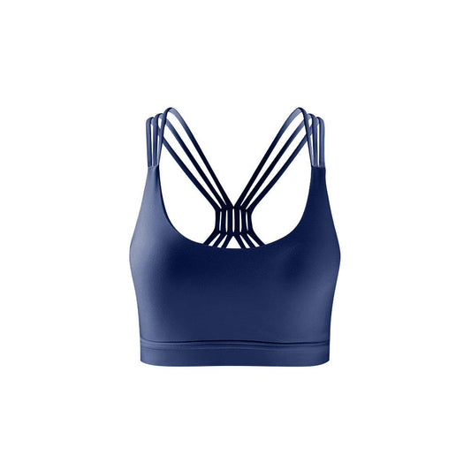 UNFINDINGS DarkBlue Sports Bras for Women Yoga Bra Crisscross Back Medium Support Sports Bra with Removable Cups
