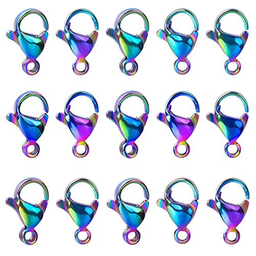 UNFINDINGS About 100pcs Lobster Clasps in Stainless Steel Necklace Fastener Hook Rainbow Color Jewelry Findings Clasps for DIY Jewelry Making 0.47in/12mm