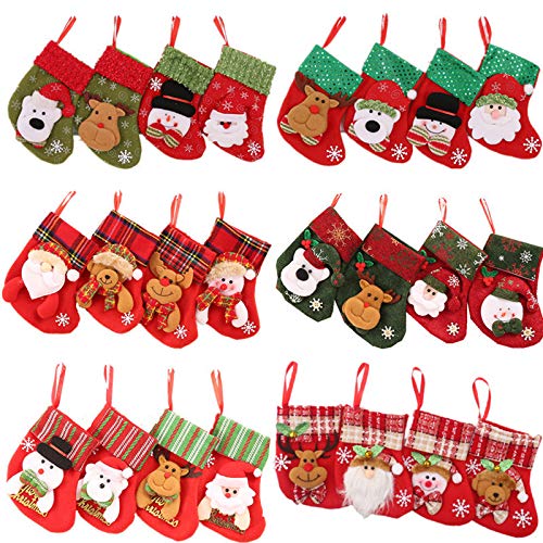 UNFINDINGS 24PCS Christmas Stockings Randomly Send Antler Santa Christmas Stockings Fireplace Hanging Stockings for Family Christmas Decoration Xmas Character Holiday Season Party Decor 16cm