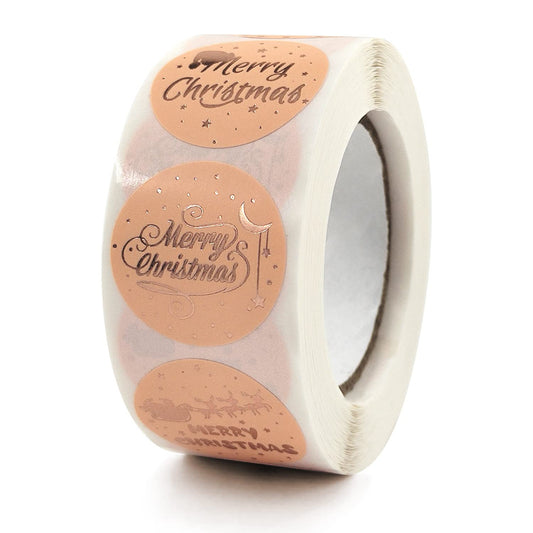 UNFINDINGS About 500 Pieces Champagne Gold Christmas Stickers 4 Typefaces Merry Christmas Tags Xmas Stickers Self-Adhesive Christmas Tags Presents Labels for Bags Holiday Decoration 2.5cm