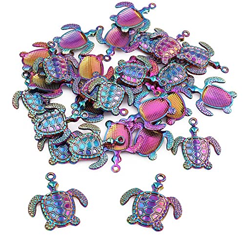 UNFINDINGS 25pcs Rainbow Color Tortoise Charms Alloy Turtle Charms Bulk Animal Pendant Jewelry Findings for Decor DIY Jewelry Making 3mm Hole