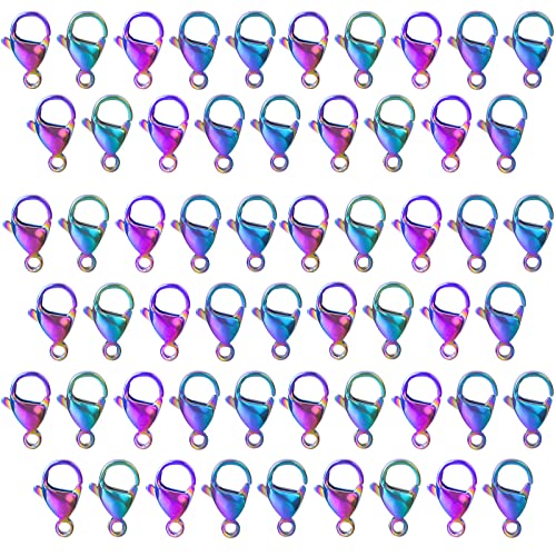 UNFINDINGS About 100pcs Lobster Clasps in Stainless Steel Necklace Fastener Hook Rainbow Color Jewelry Findings Clasps for DIY Jewelry Making 0.51in/13mm