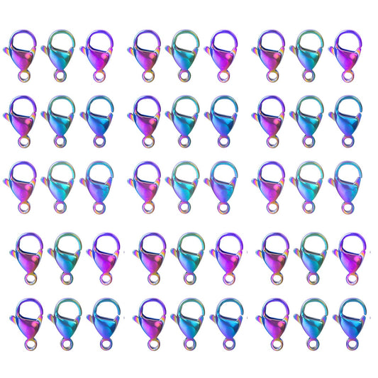 UNFINDINGS About 100pcs Lobster Clasps in Stainless Steel Necklace Fastener Hook Rainbow Color Jewelry Findings Clasps for DIY Jewelry Making 0.59in/15mm