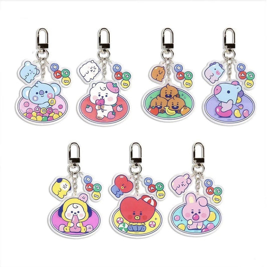 UNFINDINGS 7pcs Double Cartoon Acrylic Kpop Keychains Mixed Color Cute Small Key Ring Gift Key Ring Bagpack Keychain Set Hip Hop Style for Party Favors Connection