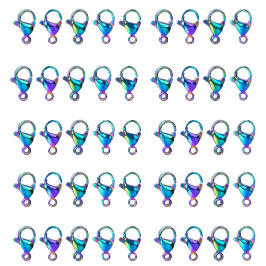 UNFINDINGS About 100pcs Lobster Clasps in Stainless Steel Necklace Fastener Hook Rainbow Color Jewelry Findings Clasps for DIY Jewelry Making 0.43in/11mm