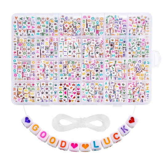 UNFINDINGS About 1200pcs Acrylic Letter and Heart Beads with 26.24ft String ABC Bead Alphabet Heart Bead for Jewelry Making Name Bracelet Kit 1.3mm Hole,6mm Dia