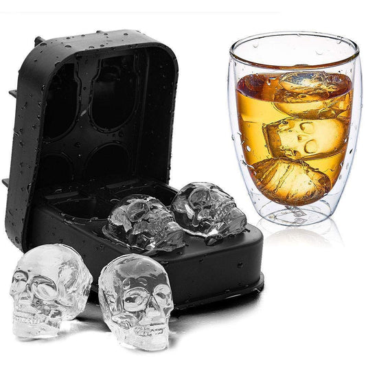 UNFINDINGS 2 Packs 3D Skull Ice Mold Tray 4 Cavity Ice Cube Tray Silicone Flexible Ice Maker for Whisky, Cocktails, Beverages, Iced Tea & Coffee 4.4x3.3in