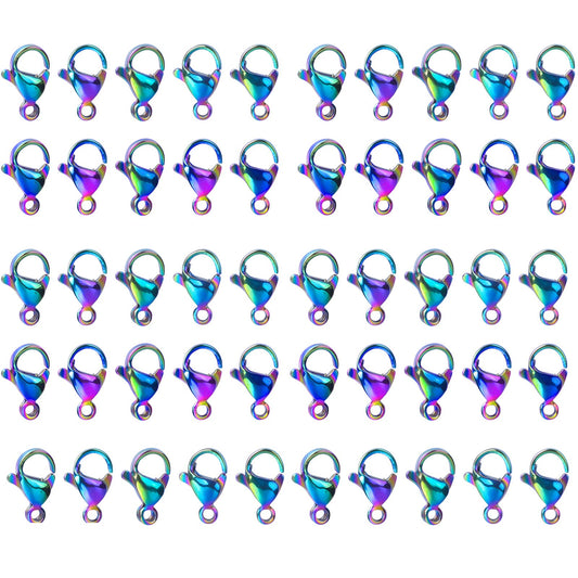 UNFINDINGS About 100pcs Lobster Clasps in Stainless Steel Necklace Fastener Hook Rainbow Color Jewelry Findings Clasps for DIY Jewelry Making 0.39in/10mm